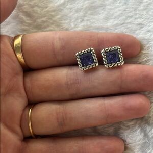 Silver and Purple Square Stud Earrings
